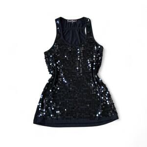 Vintage Almost Famous Black Sequin Racer Back Tank Top – Size M